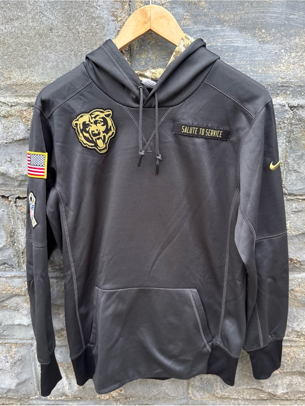 Nike Chicago Bears Salute to Service Hoodie Men’s Small Therma-Fit Grey Patches